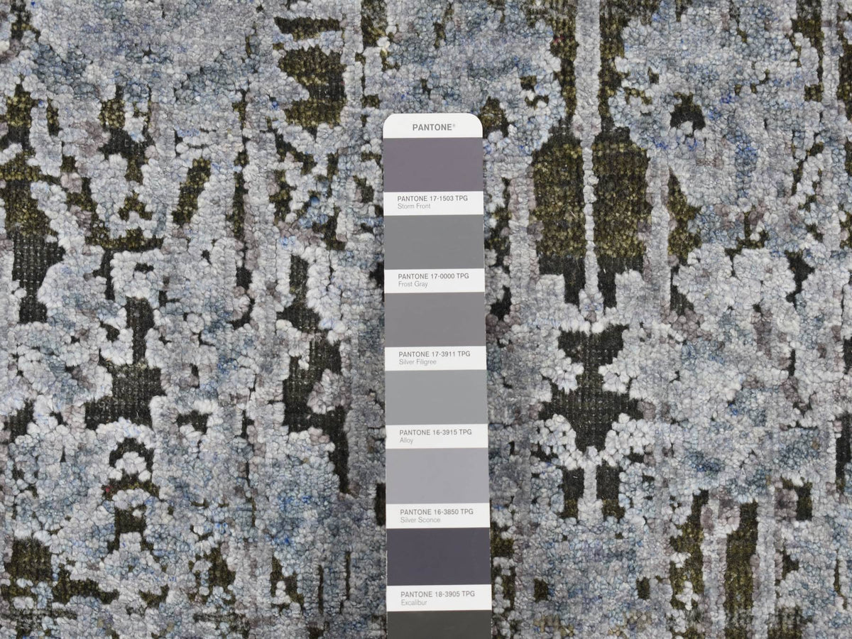 Transitional hand-knotted wool/silk runner in Gray, 2'6" x 10' — SKU O087242 (view 3)