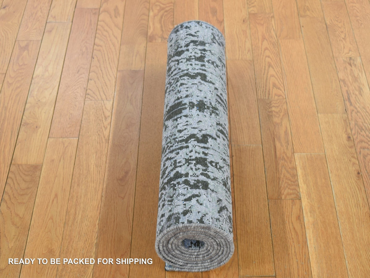 Transitional hand-knotted wool/silk runner in Gray, 2'6" x 10' — SKU O087242 (view 5)