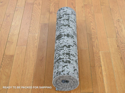 Transitional hand-knotted wool/silk runner in Gray, 2'6" x 10' — SKU O087242 (view 5)