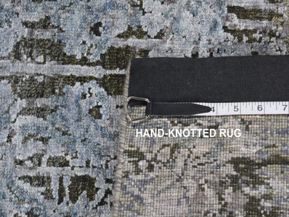 Transitional hand-knotted wool/silk runner in Gray, 2'6" x 10' — SKU O087242 (view 7)
