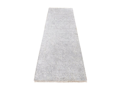 Transitional hand-knotted wool/silk runner in Gray, 2'5" x 7'9" — SKU O087244