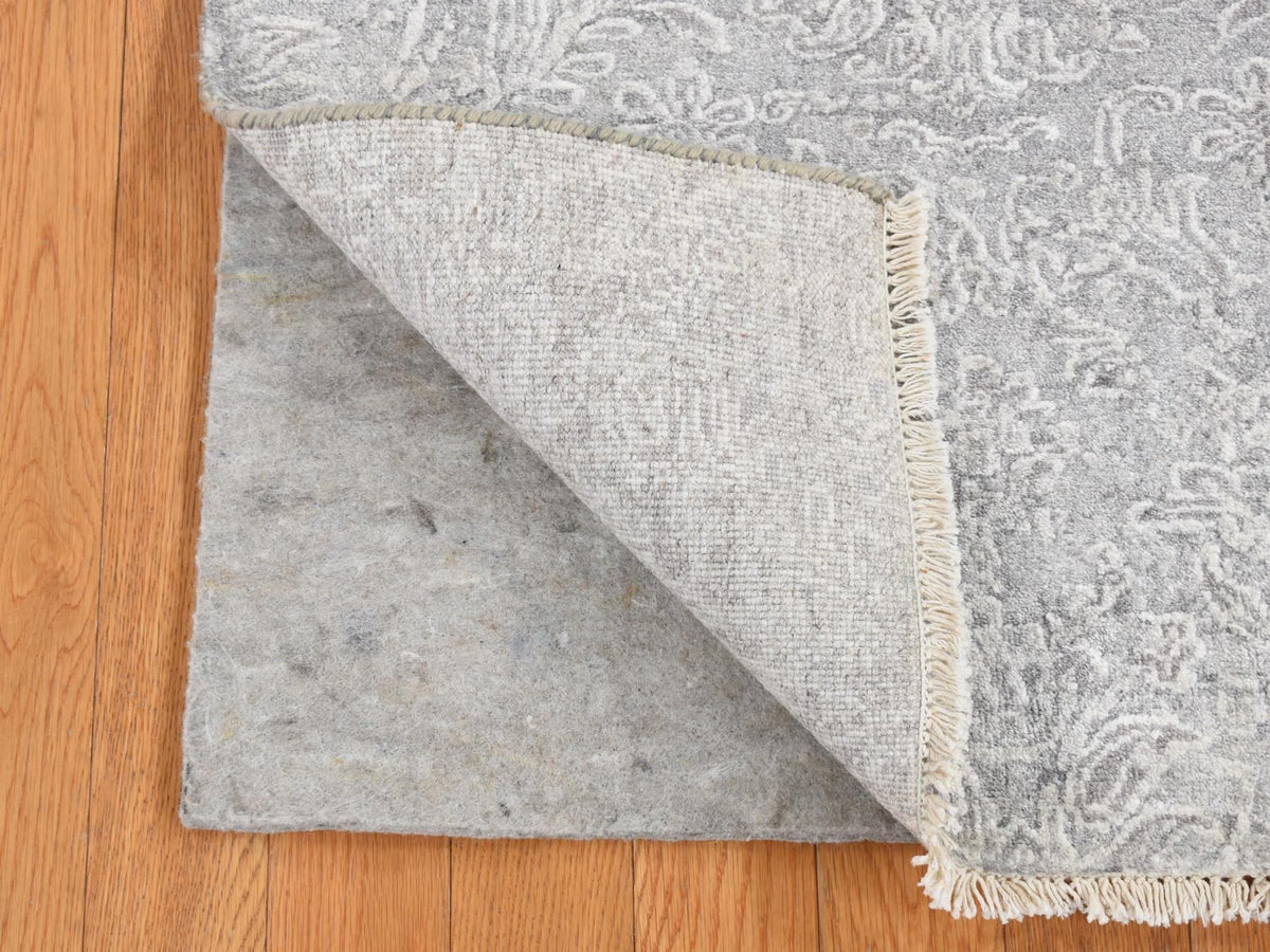 Transitional hand-knotted wool/silk runner in Gray, 2'5" x 7'9" — SKU O087244 (view 2)