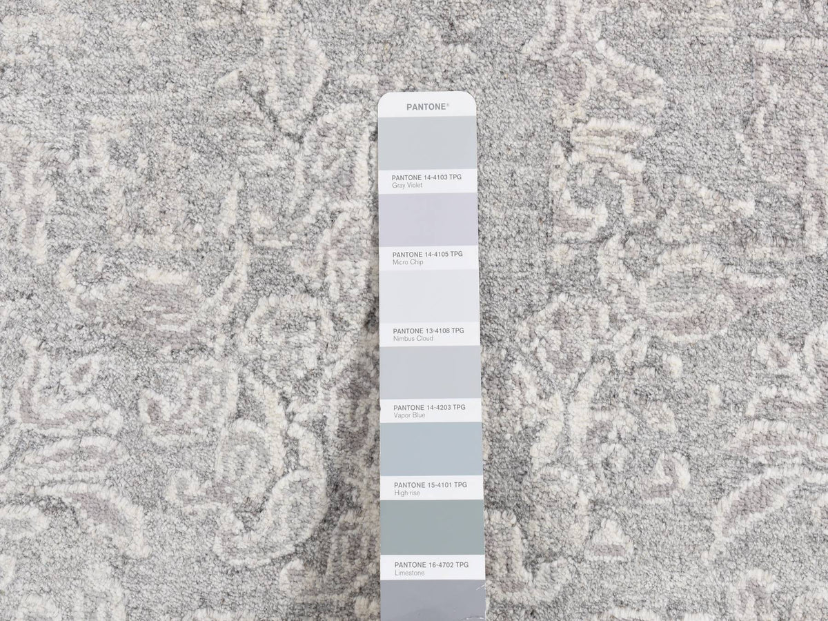 Transitional hand-knotted wool/silk runner in Gray, 2'5" x 7'9" — SKU O087244 (view 3)