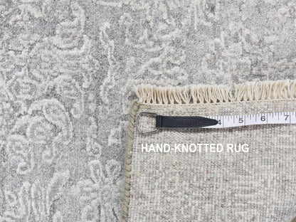 Transitional hand-knotted wool/silk runner in Gray, 2'5" x 7'9" — SKU O087244 (view 7)