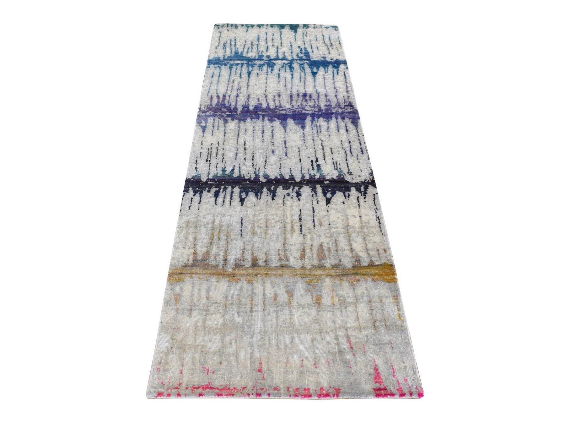 Modern / Contemporary hand-knotted wool/silk runner in Gray, 2'5" x 8' — SKU O087248