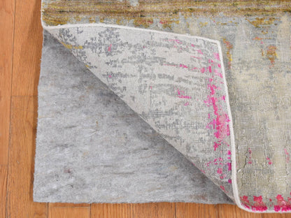 Grey 2'5" x 8'0" Modern / Contemporary Hand knotted Wool/Silk Rug - Sku: O087248