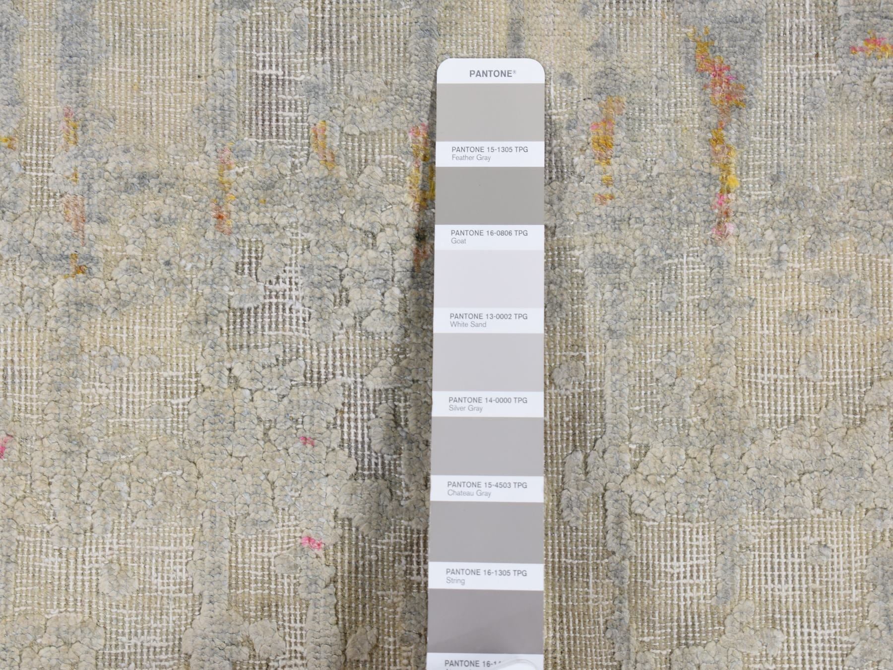 Modern / Contemporary hand-knotted wool/silk runner in Gray, 2'5" x 8' — SKU O087248 (view 3)