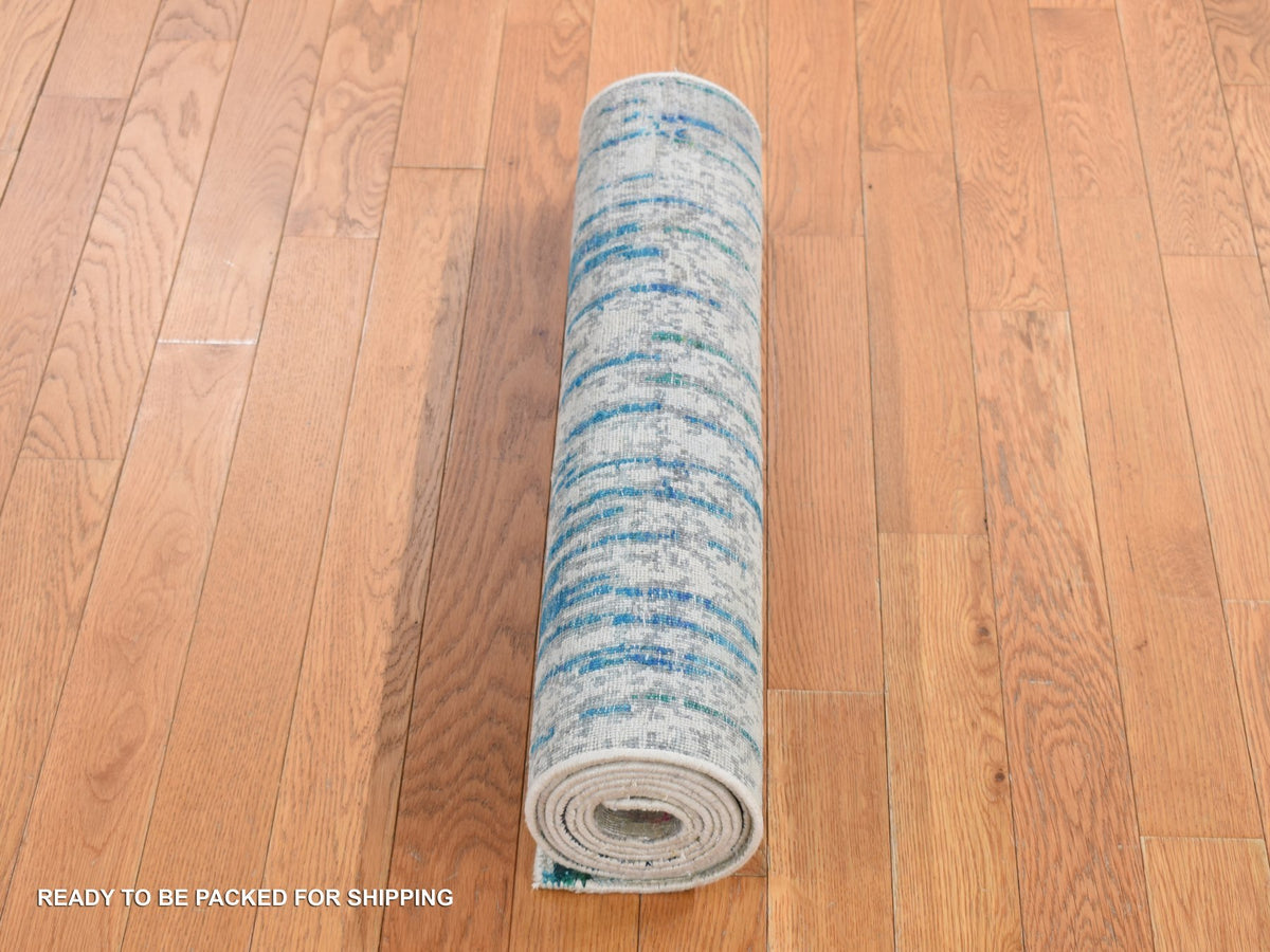 Modern / Contemporary hand-knotted wool/silk runner in Gray, 2'5" x 8' — SKU O087248 (view 5)