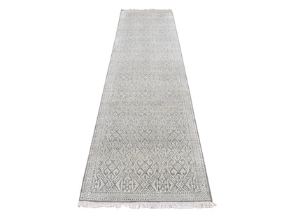 Green 2'7" x 10'4" Transitional Hand knotted Wool/Silk Rug - Sku: O087250
