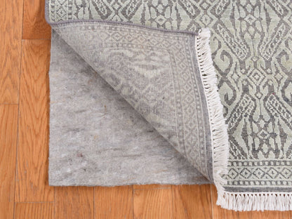 Green 2'7" x 10'4" Transitional Hand knotted Wool/Silk Rug - Sku: O087250