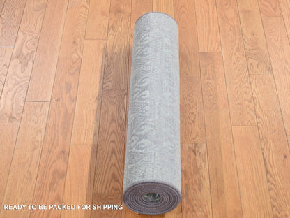 Green 2'7" x 10'4" Transitional Hand knotted Wool/Silk Rug - Sku: O087250