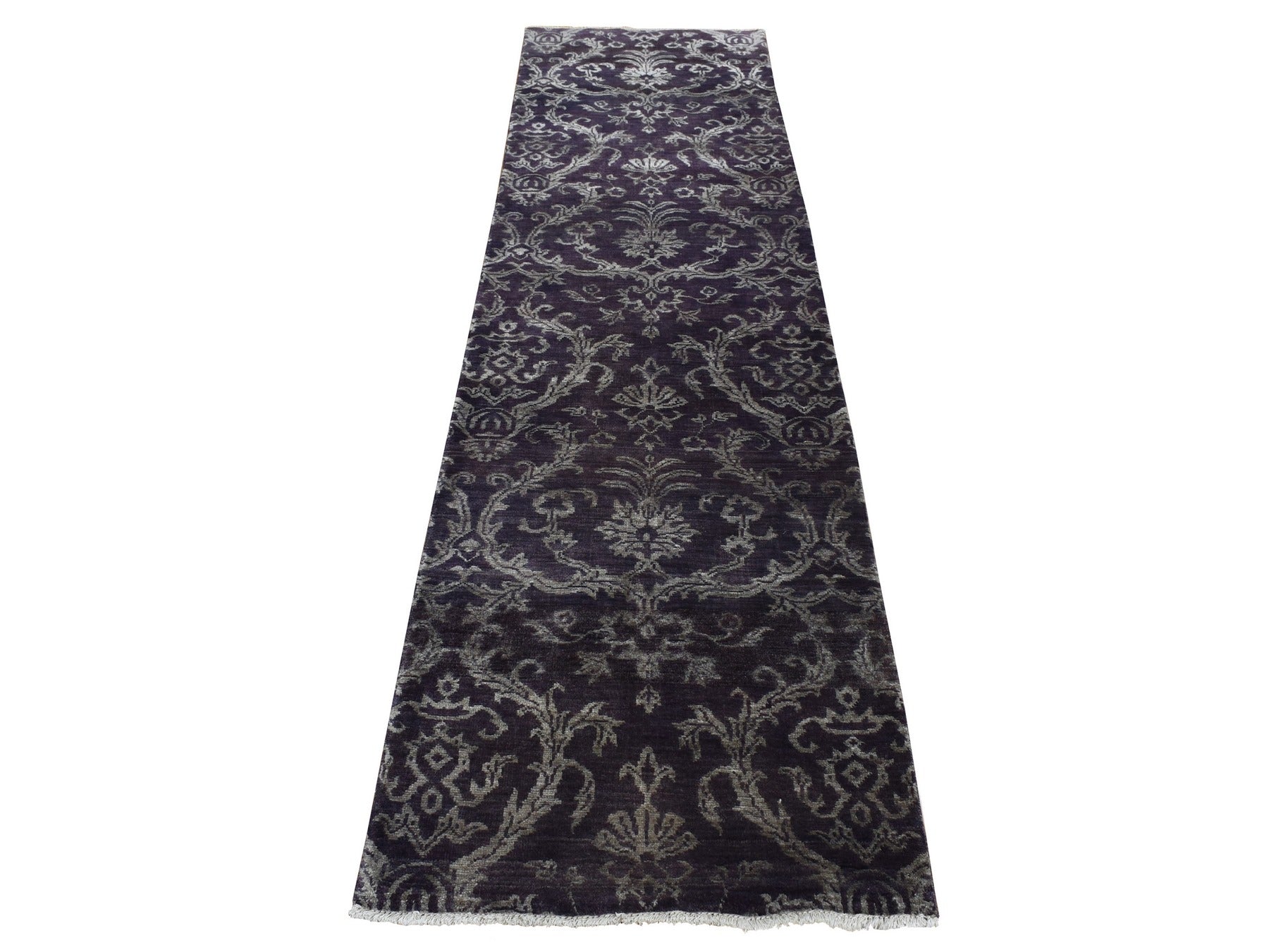 Brown 2'5" x 9'8" Transitional Hand knotted Wool/Silk Rug - Sku: O087251
