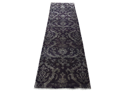 Brown 2'5" x 9'8" Transitional Hand knotted Wool/Silk Rug - Sku: O087251