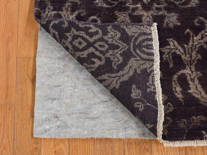 Transitional hand-knotted wool/silk runner in Brown, 2'5" x 9'8" — SKU O087251 (view 2)