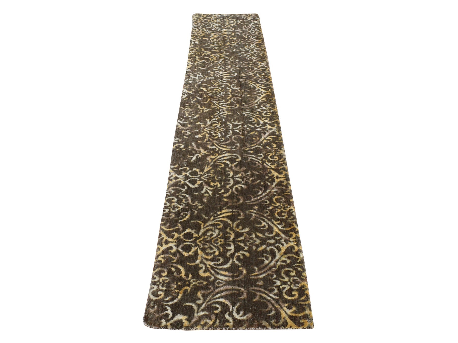 Brown 2'0" x 9'10" Transitional Hand knotted Wool/Silk Rug - Sku: O087252