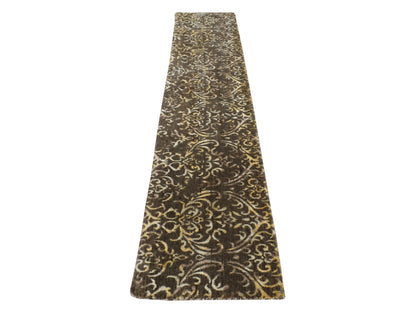 Brown 2'0" x 9'10" Transitional Hand knotted Wool/Silk Rug - Sku: O087252