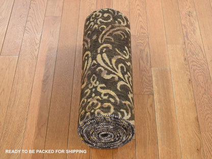 Brown 2'0" x 9'10" Transitional Hand knotted Wool/Silk Rug - Sku: O087252