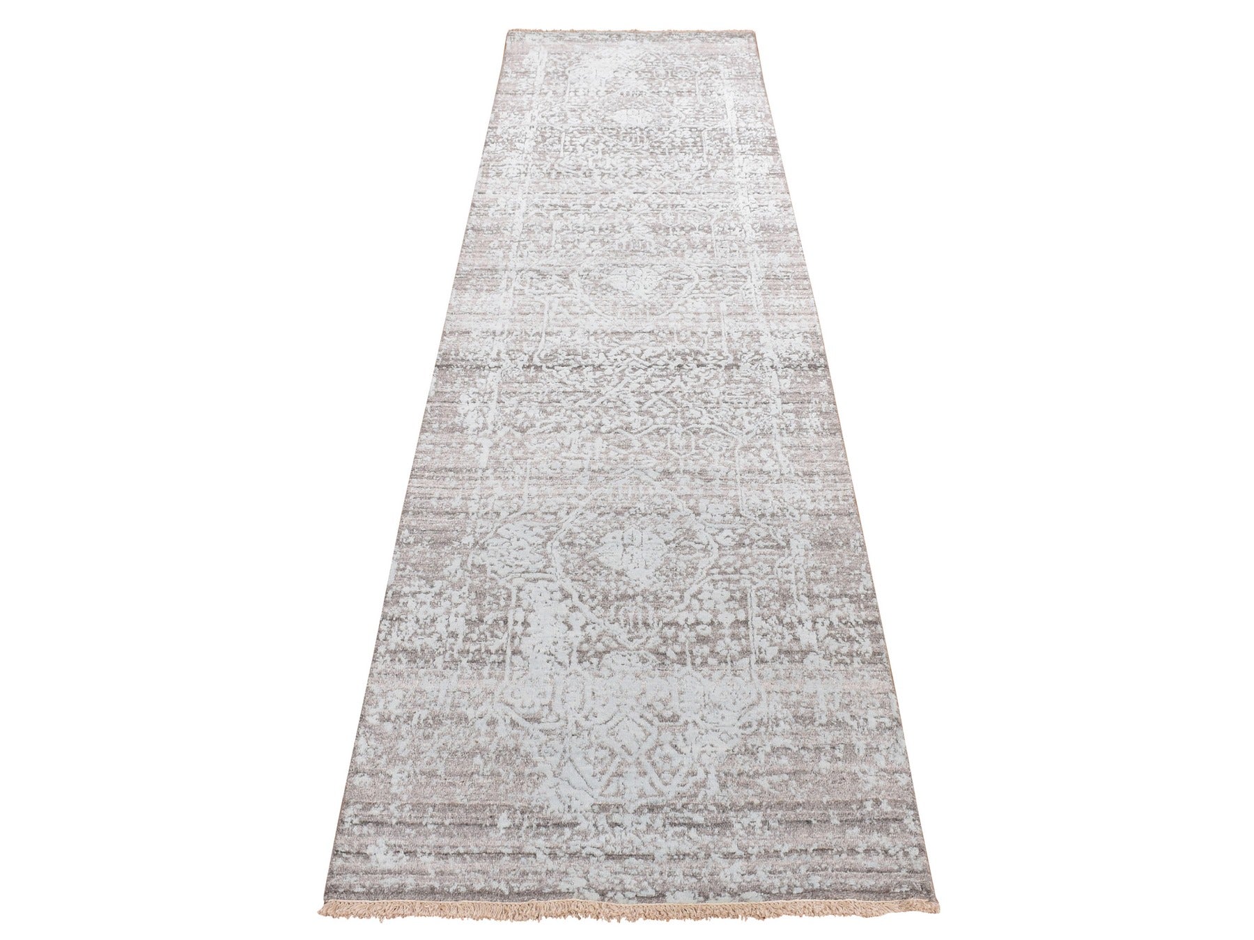 Green 2'6" x 10'0" Transitional Hand knotted Wool/Silk Rug - Sku: O087253