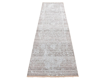 Green 2'6" x 10'0" Transitional Hand knotted Wool/Silk Rug - Sku: O087253