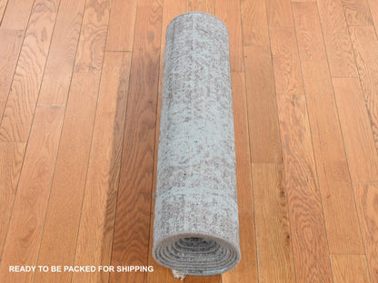 Green 2'6" x 10'0" Transitional Hand knotted Wool/Silk Rug - Sku: O087253