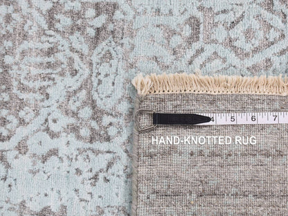 Green 2'6" x 10'0" Transitional Hand knotted Wool/Silk Rug - Sku: O087253