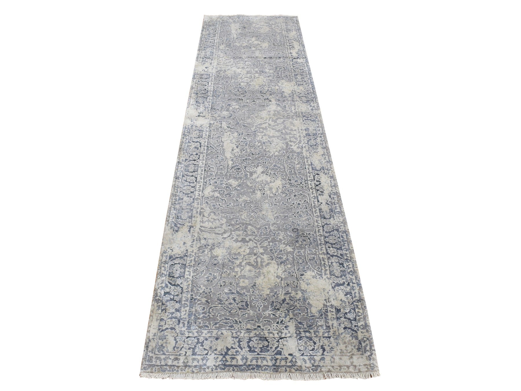 Gray 2'6" x 9'10" Transitional Hand knotted Wool/Silk Rug - Sku: O087254