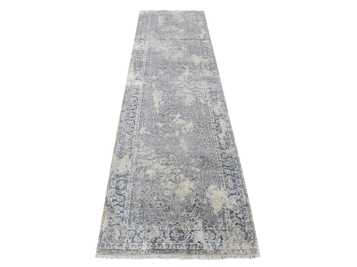 Kashan Transitional hand-knotted wool/silk runner in Gray, 2'6" x 9'10" — SKU O087254