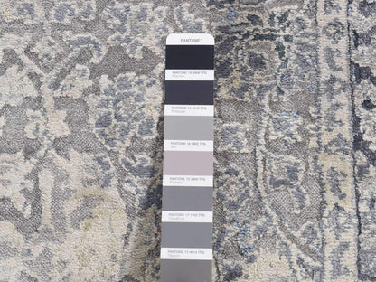 Grey 2'6" x 9'10" Transitional Hand knotted Wool/Silk Rug - Sku: O087254