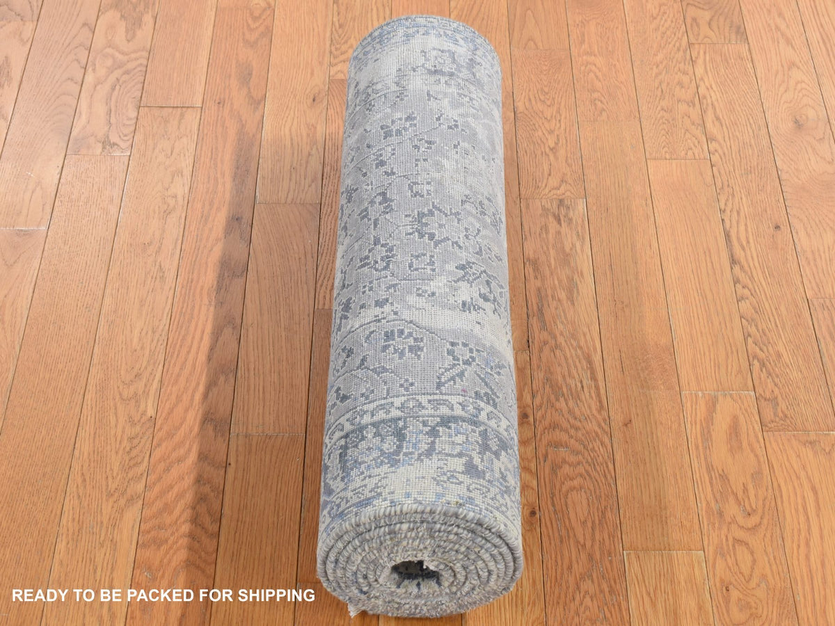 Kashan Transitional hand-knotted wool/silk runner in Gray, 2'6" x 9'10" — SKU O087254 (view 5)