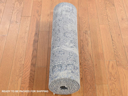 Kashan Transitional hand-knotted wool/silk runner in Gray, 2'6" x 9'10" — SKU O087254 (view 5)