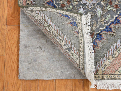 Grey 2'6" x 10'0" Transitional Hand knotted Wool/Silk Rug - Sku: O087256
