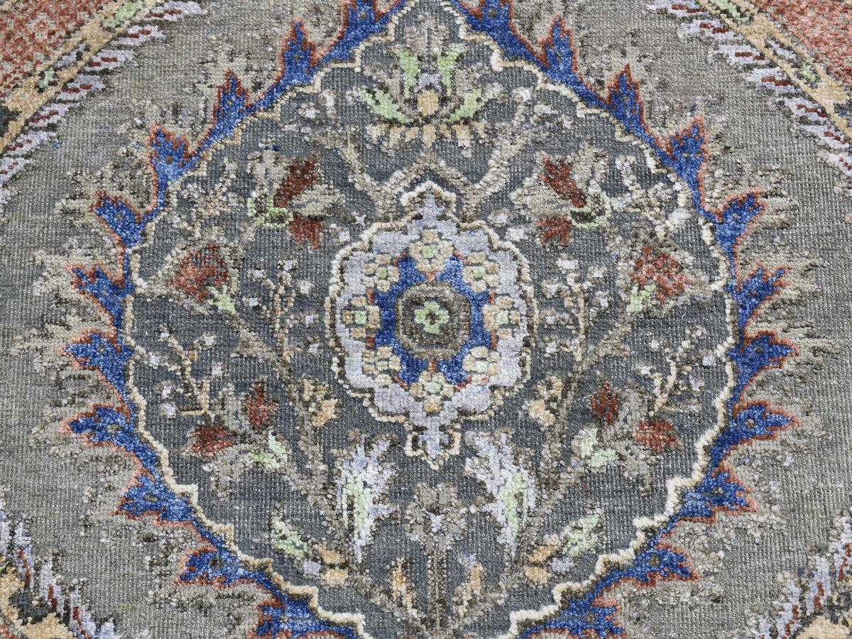 Transitional hand-knotted wool/silk runner in Gray, 2'6" x 10' — SKU O087256 (view 4)
