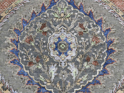 Transitional hand-knotted wool/silk runner in Gray, 2'6" x 10' — SKU O087256 (view 4)