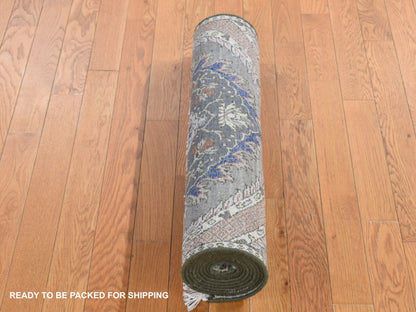 Transitional hand-knotted wool/silk runner in Gray, 2'6" x 10' — SKU O087256 (view 5)