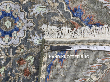 Transitional hand-knotted wool/silk runner in Gray, 2'6" x 10' — SKU O087256 (view 7)