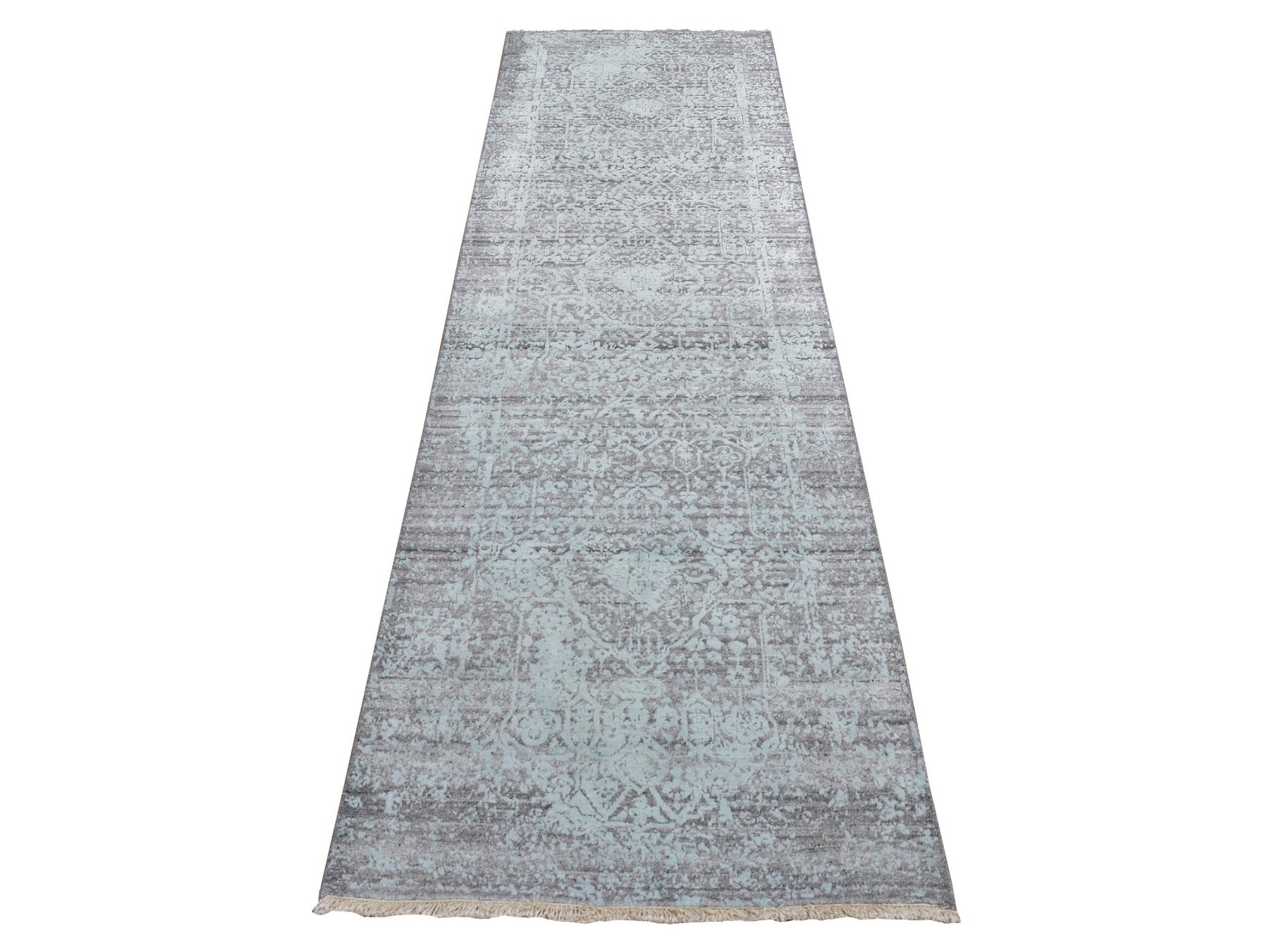 Green 2'7" x 9'9" Transitional Hand knotted Wool/Silk Rug - Sku: O087258