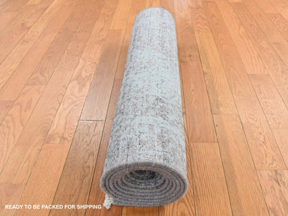 Green 2'7" x 9'9" Transitional Hand knotted Wool/Silk Rug - Sku: O087258