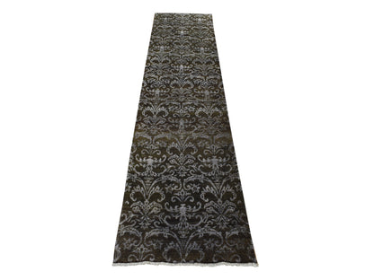 Green 2'4" x 9'8" Transitional Hand knotted Wool/Silk Rug - Sku: O087261
