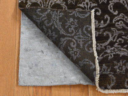 Green 2'4" x 9'8" Transitional Hand knotted Wool/Silk Rug - Sku: O087261