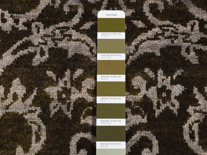 Green 2'4" x 9'8" Transitional Hand knotted Wool/Silk Rug - Sku: O087261