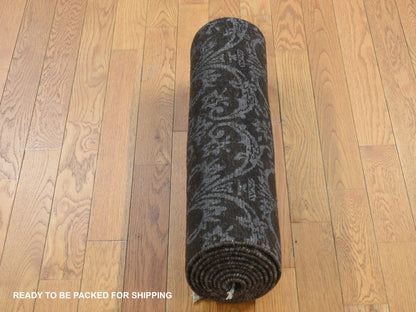 Green 2'4" x 9'8" Transitional Hand knotted Wool/Silk Rug - Sku: O087261