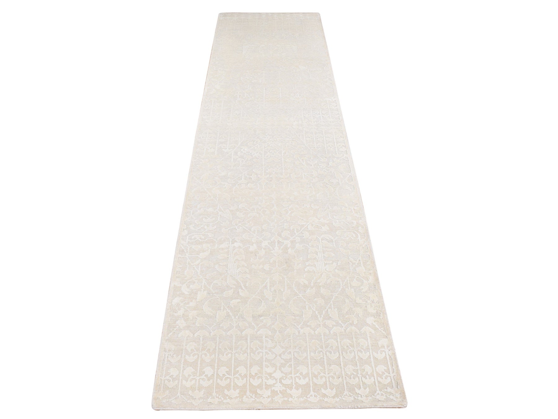 Ivory 2'6" x 10'1" Modern / Contemporary Hand knotted Wool/Silk Rug - Sku: O087262