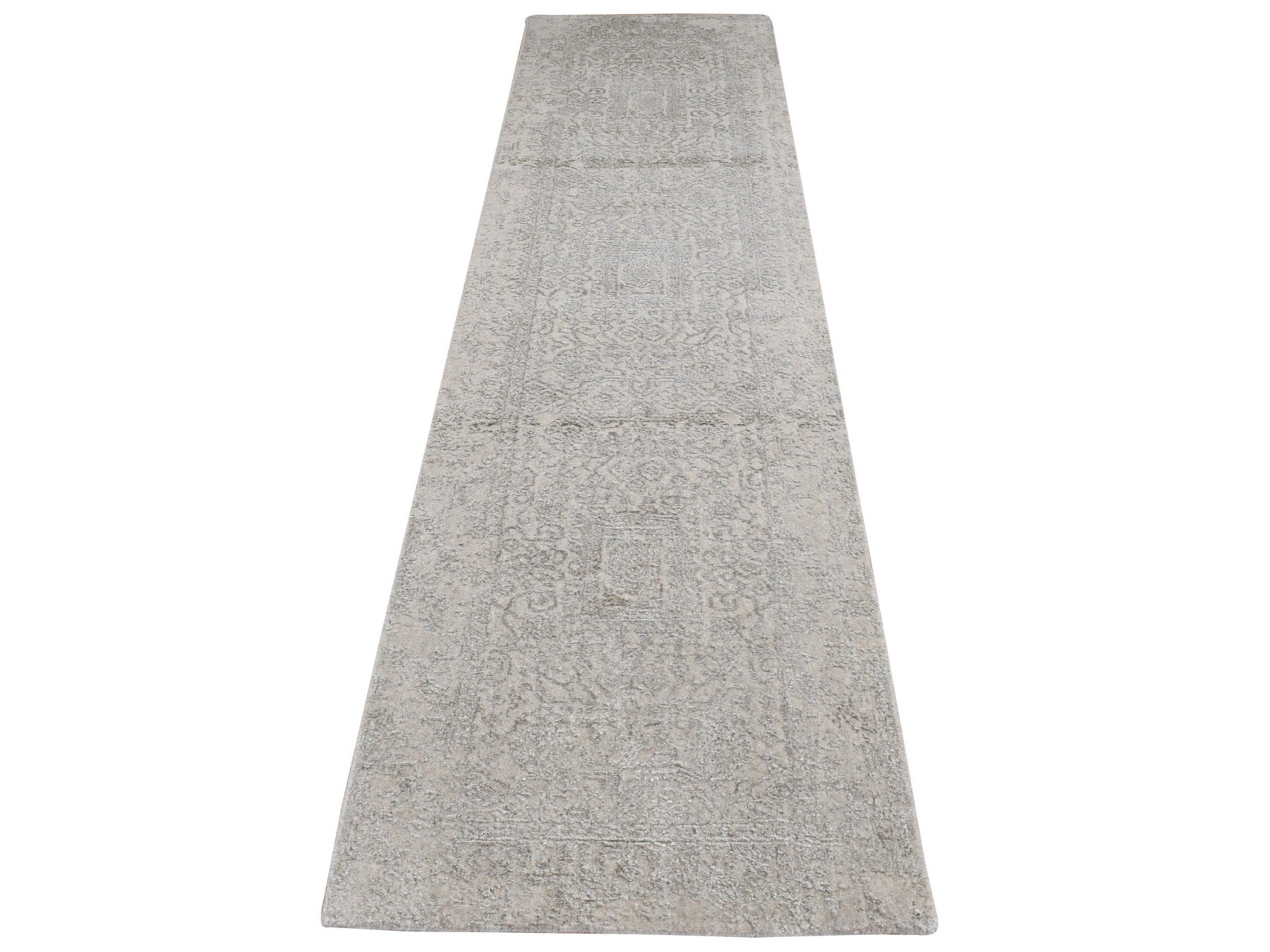 Beige 2'5" x 10'0" Modern / Contemporary Handloom Wool/Silk Rug - Sku: O087263