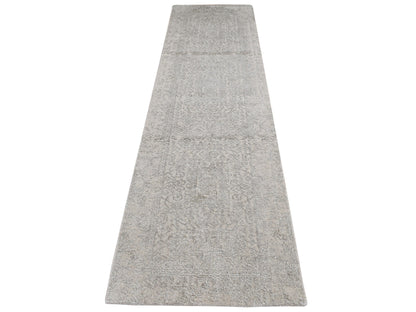 Beige 2'5" x 10'0" Modern and Contemporary Handloom Wool/Silk Rug - Sku: O087263