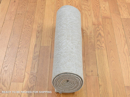 Beige 2'5" x 10'0" Modern and Contemporary Handloom Wool/Silk Rug - Sku: O087263