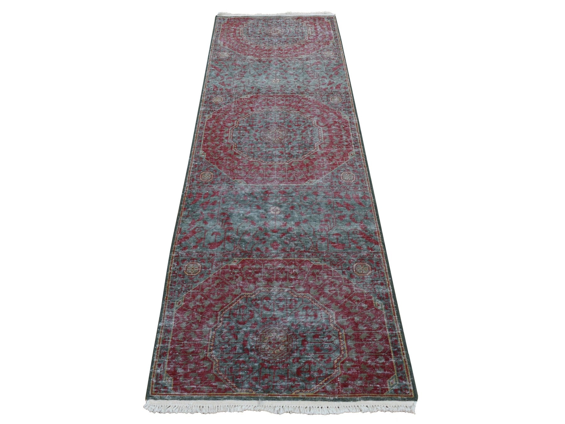 Green 2'6" x 9'10" Traditional Hand knotted Wool Rug - Sku: O087265