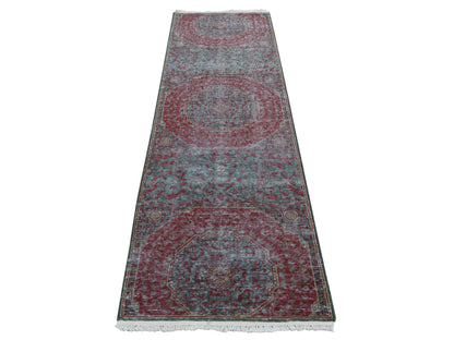 Green 2'6" x 9'10" Traditional Hand knotted Wool Rug - Sku: O087265