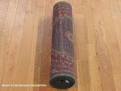 Green 2'6" x 9'10" Traditional Hand knotted Wool Rug - Sku: O087265