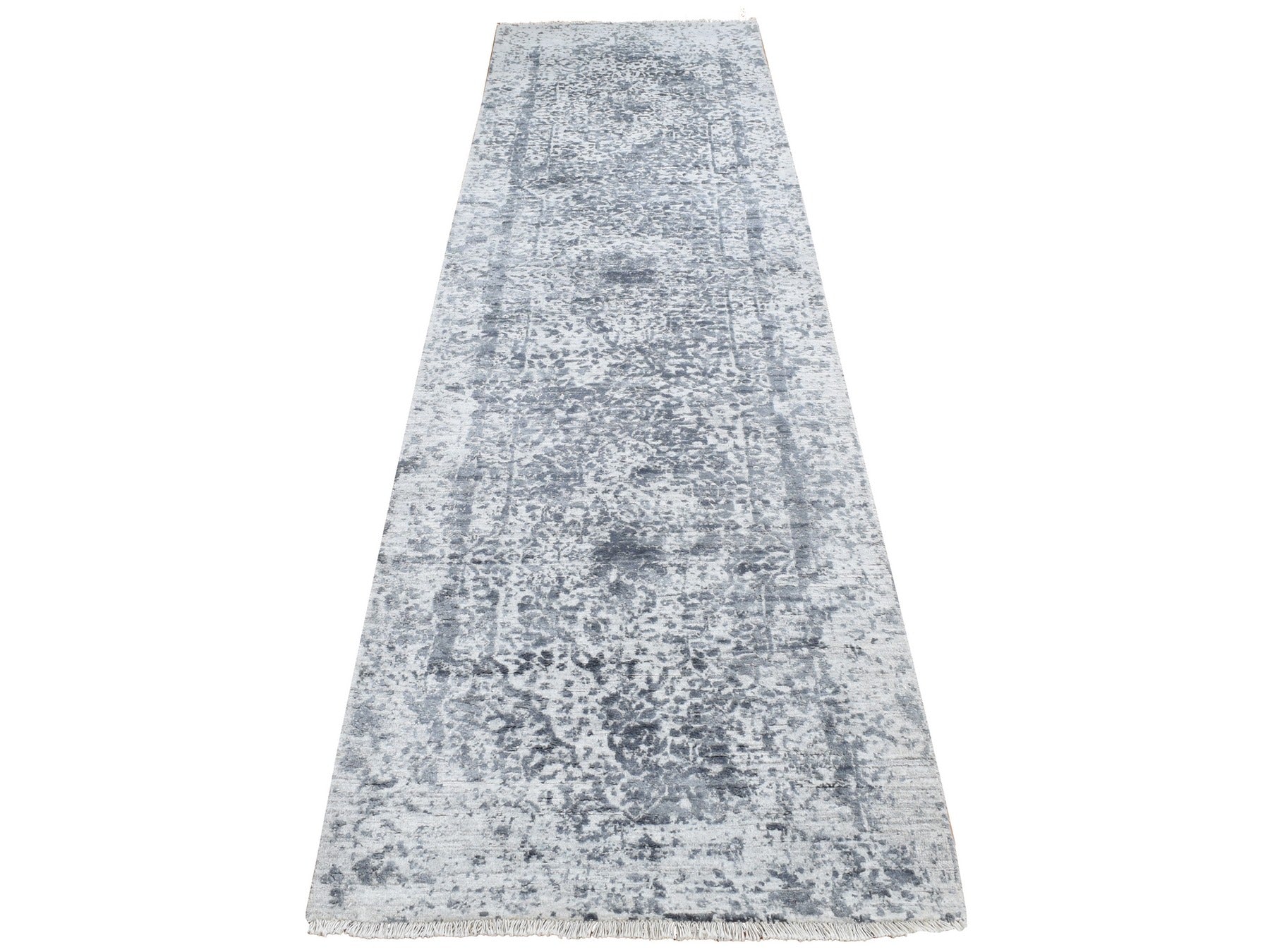 Gray 2'8" x 10'0" Transitional Hand knotted Wool/Silk Rug - Sku: O087269