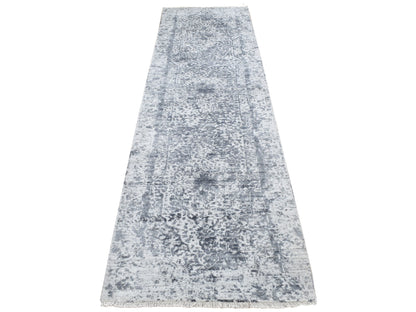 Transitional hand-knotted wool/pure silk runner in Gray, 2'8" x 10' — SKU O087269